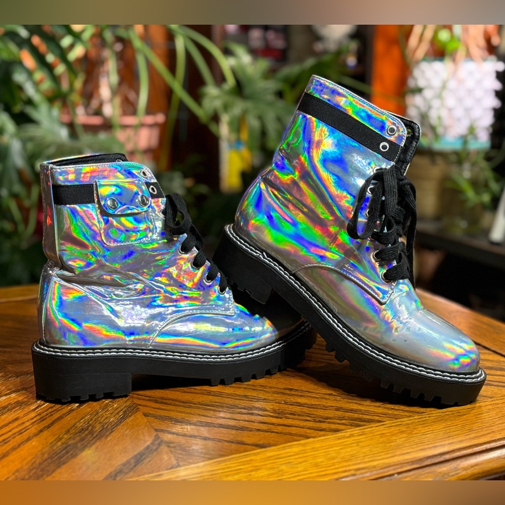 Rainbow Holographic Combat Boots